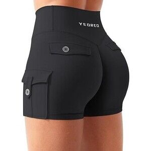 YEOREO  black Small CoreFlex Women Workout Gym Shorts with Cargo Pockets 3.6"